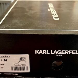 Karl Lagerfeld Palmer Black Leather Boots with Lug Chain Detail New in Box